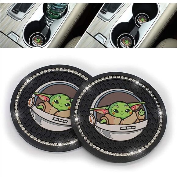 Yoda cup Coasters in black with logo. Set of 2 NWT - Picture 1 of 11